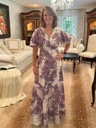 Light Puff Shoulder Sleeves, Tiered Purple Dress