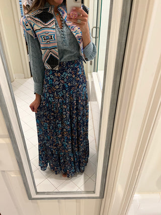 Olivine Wide Yoke, Pleated, Tiered Hem Skirt