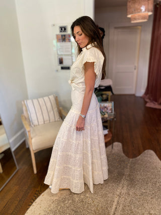 Orla Tiered Embroidered Off White Skirt