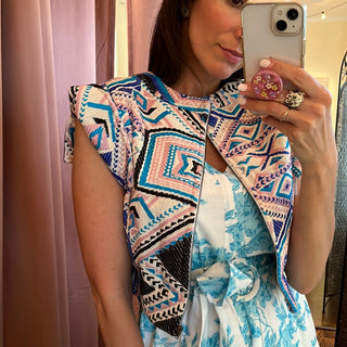 Paloma Short Sleeves, Geometrical Jacquard Vest