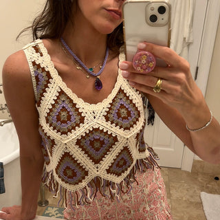 Crochet Handmade Embroidered Lozenges Top