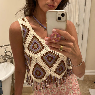 Crochet Handmade Embroidered Lozenges Top