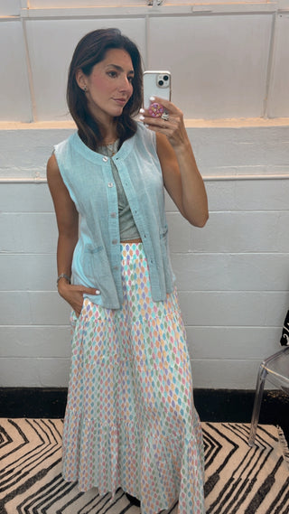 Milonga Buttondown Stripes Front Pockets Blue Vest