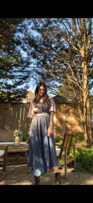 Oasis Belted Iridescent Blue and Pink Light Pleated SET