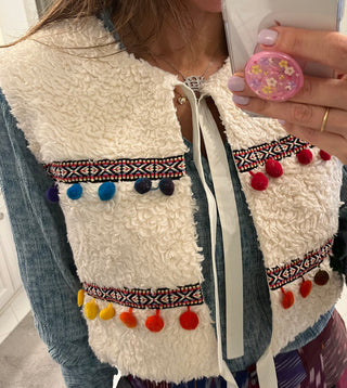 Nilah Sherpa Tassels Sleeveless Vest